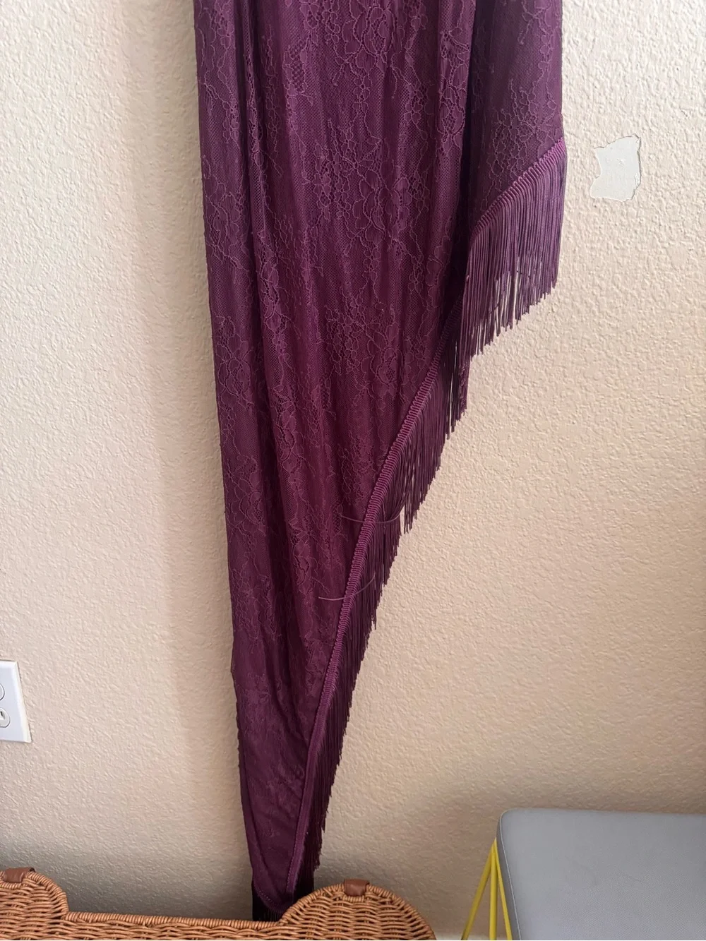 White Fox Boutique Asymmetrical Fringe Skirt in Plum